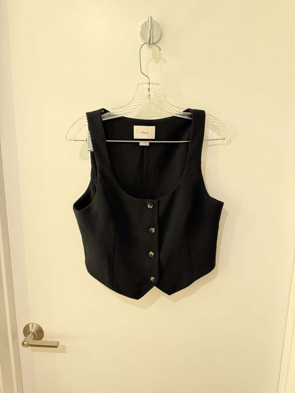 Wilfred Black Button-Front Square Neck Cropped Waistcoat Vest, Size 10